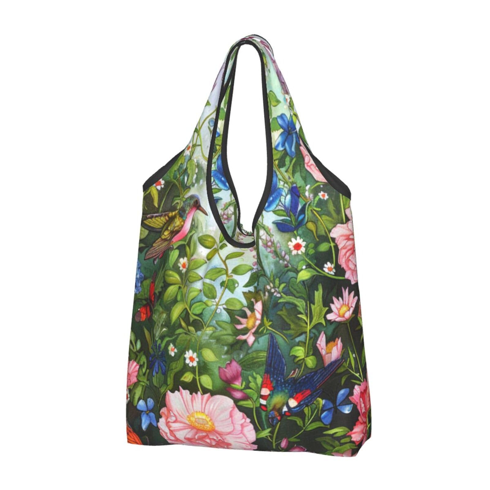 Sac à provisions réutilisable mignon motif fleurs et oiseaux lavables - 8