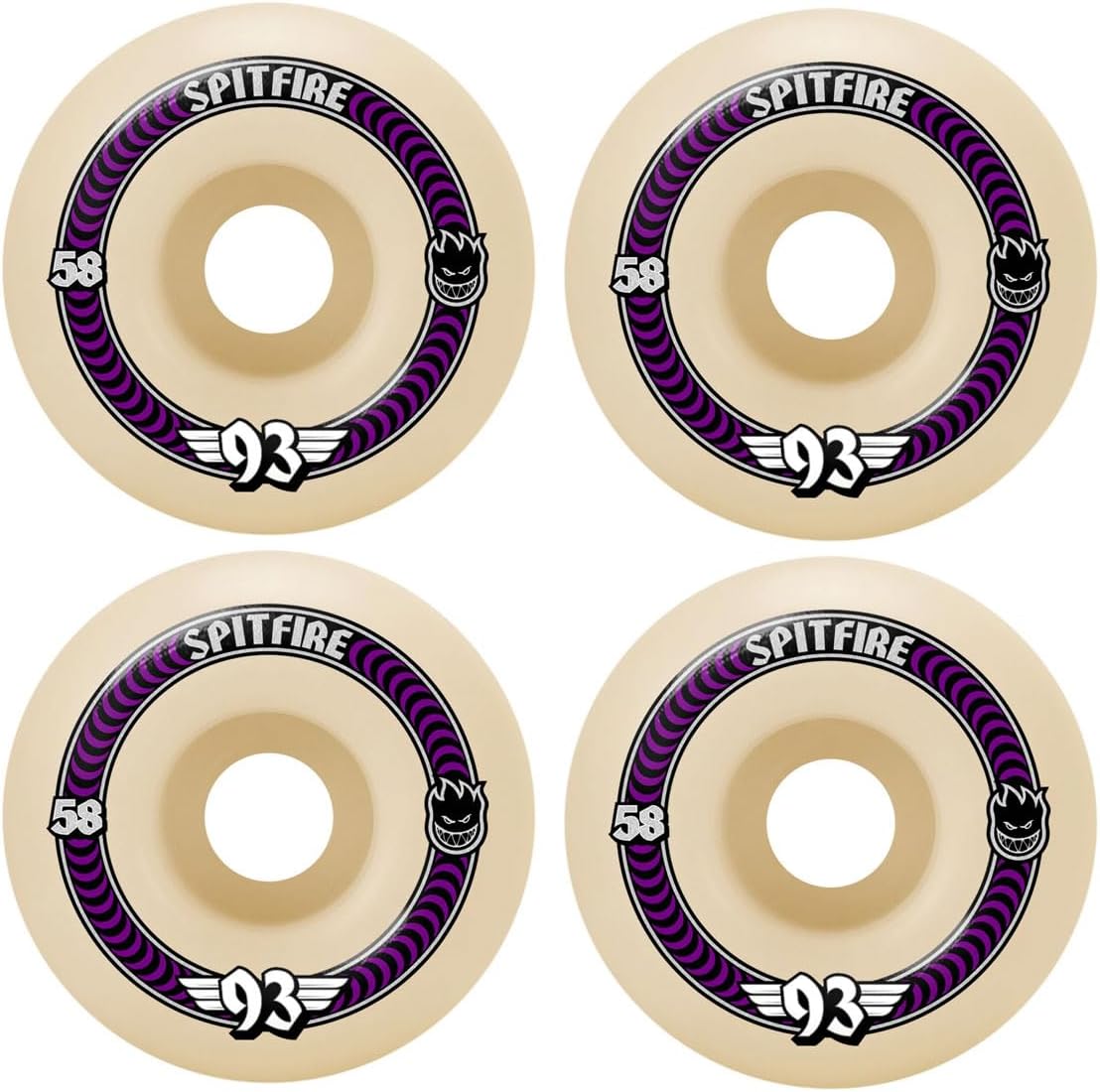 Spitfire Skateboard Wheels 58mm F4 Soft Sliders 93A Classics Natural