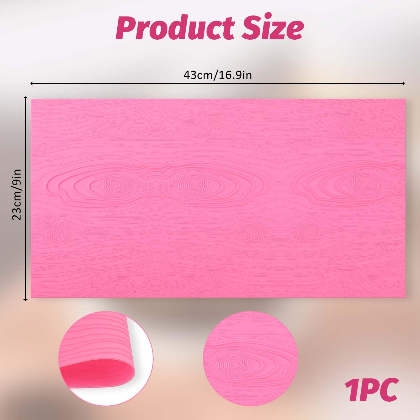 Hariendny Fondant Woodgrain Impression Mat Fondant Silicone Lace Mold Fondant Wood Texture Mat Silicone Cake Fondant Mat Fondant Embossed Craft Tools for Cakes Decorating(17 x 9 inches), Pink - Image 2