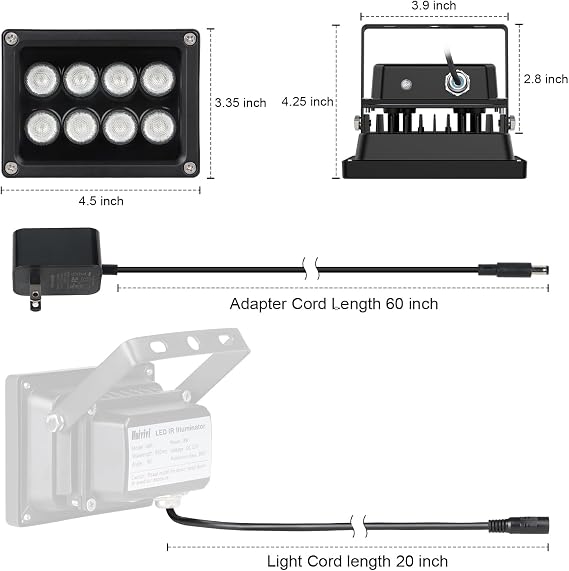 Univivi 8-LEDs IR Illuminator 850nm Infrared Flood Light for Night Vision