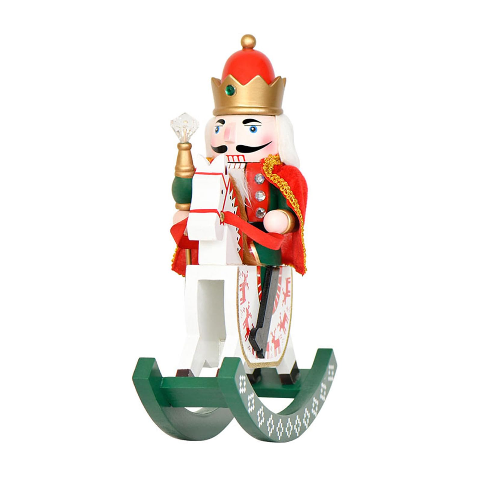 Ekoama Classical Rocking Horse King Nutcrackers Wooden Decoration Carved Ornament For Christmas Home Tabletop Shelf Decors