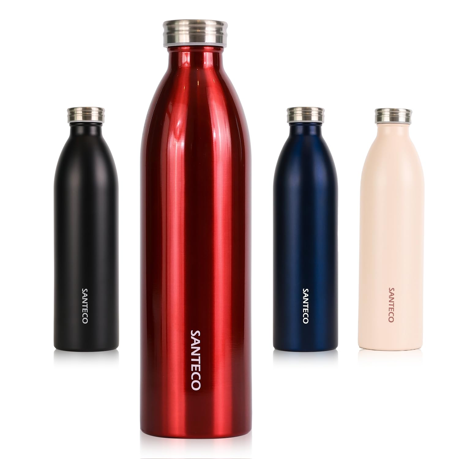 SANTECO Edelstahl Trinkflasche 1L, 100% dicht Thermosflasche 12 h heiß / 24 h kalt, absolut dicht für Schule, Büro, Sport, Outdoor