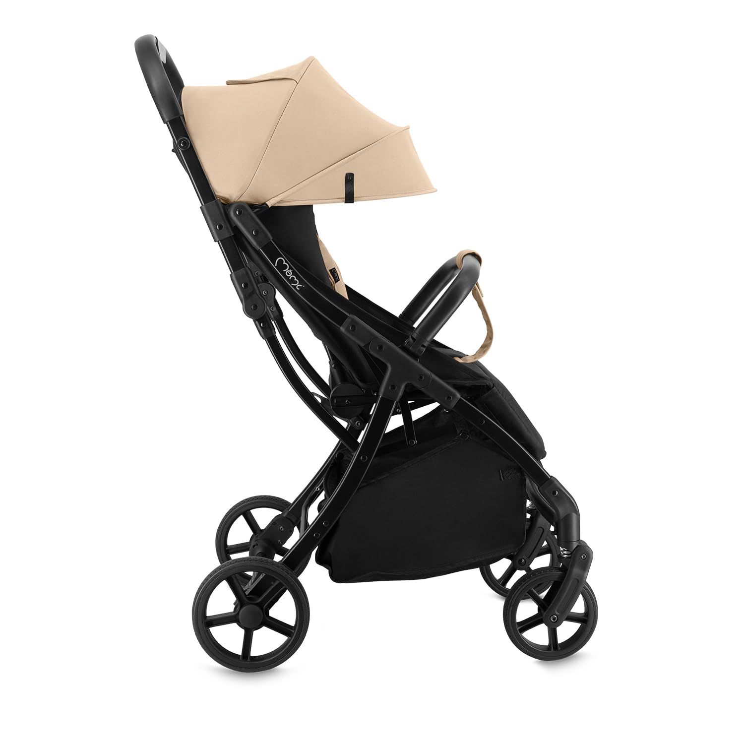 MoMi PAOLA Silla de Paseo Ligera y Compacta hasta 22 kg, Plegado Automático, Arnés de 5 Puntos, Ruedas con Suspensión, Cesta de Almacenamiento, Portavasos