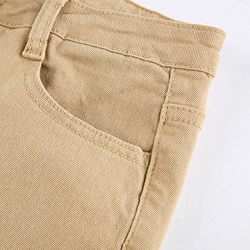 Women Button Up Bell Bottom Jeans Ripped Flare Fitted Denim Pants Size (Khaki, S)4