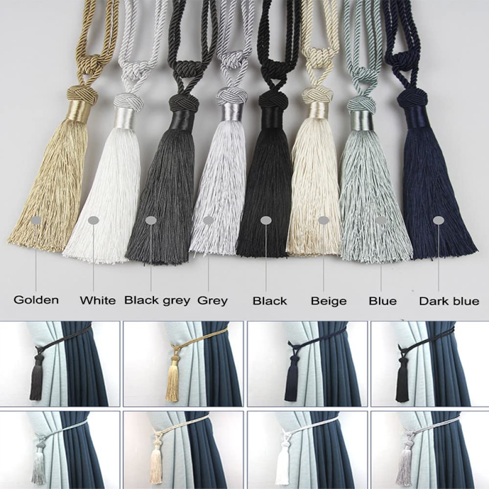 Vorhangseile Tiebacks, 1 Paar Vorhang-Cliphalter, Raffhalter, Schnallenclips, Vorhanggurte, Rayon-Quasten, Vorhangzubehör, Heimfensterdekor(Blue)