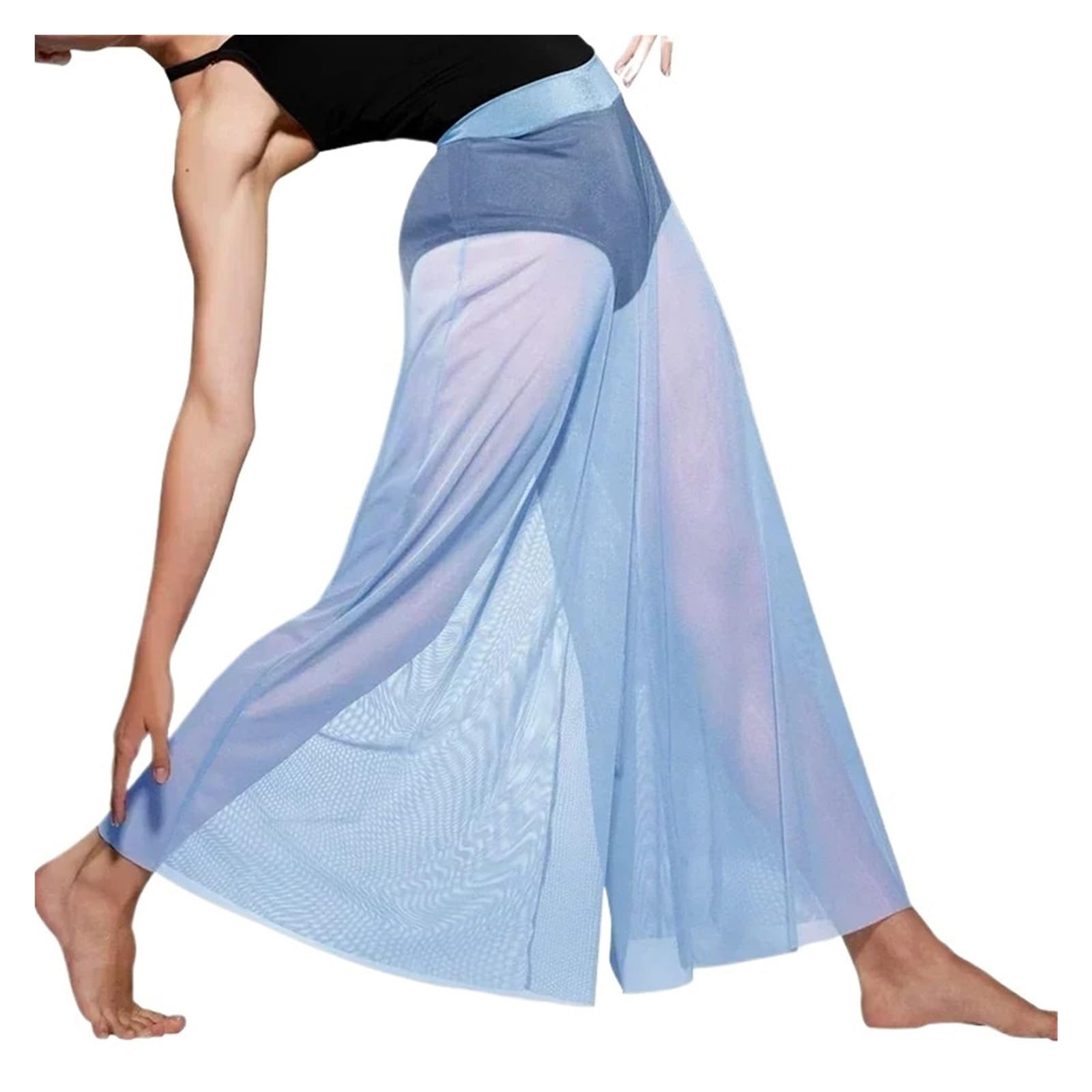 Damen Chiffon Tanzhose Mesh-Tanzhose for Mädchen und Frauen, modernes Ballett-Tanz-Match-Outfit, Unterwäsche, zeitgenössische, lyrische, Lange Tanzhose mit weitem Bein(Black,IC)