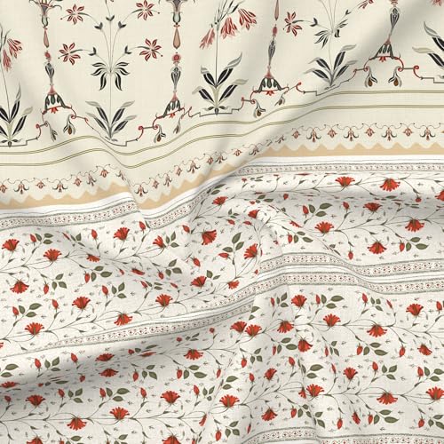 Image of BOUTIQUE LIVING Platinum Pulse 100% Cotton 800 TC Beige Digital Meenakari Print King Bedsheet with 4 Pillow Covers