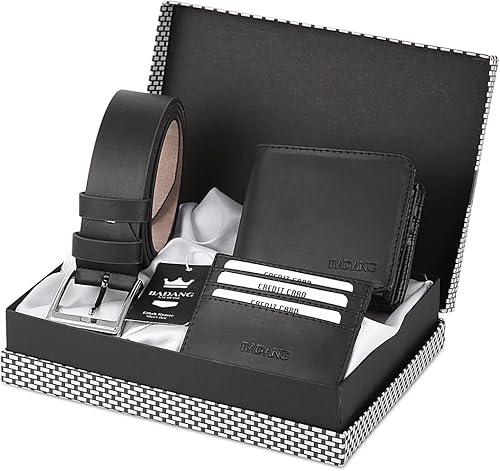 BADANG Cartera de piel de cocodrilo, cinturón, juego de accesorios de regalo para tarjetas de crédito, tarjetero y juego de cinturón (máximo 9