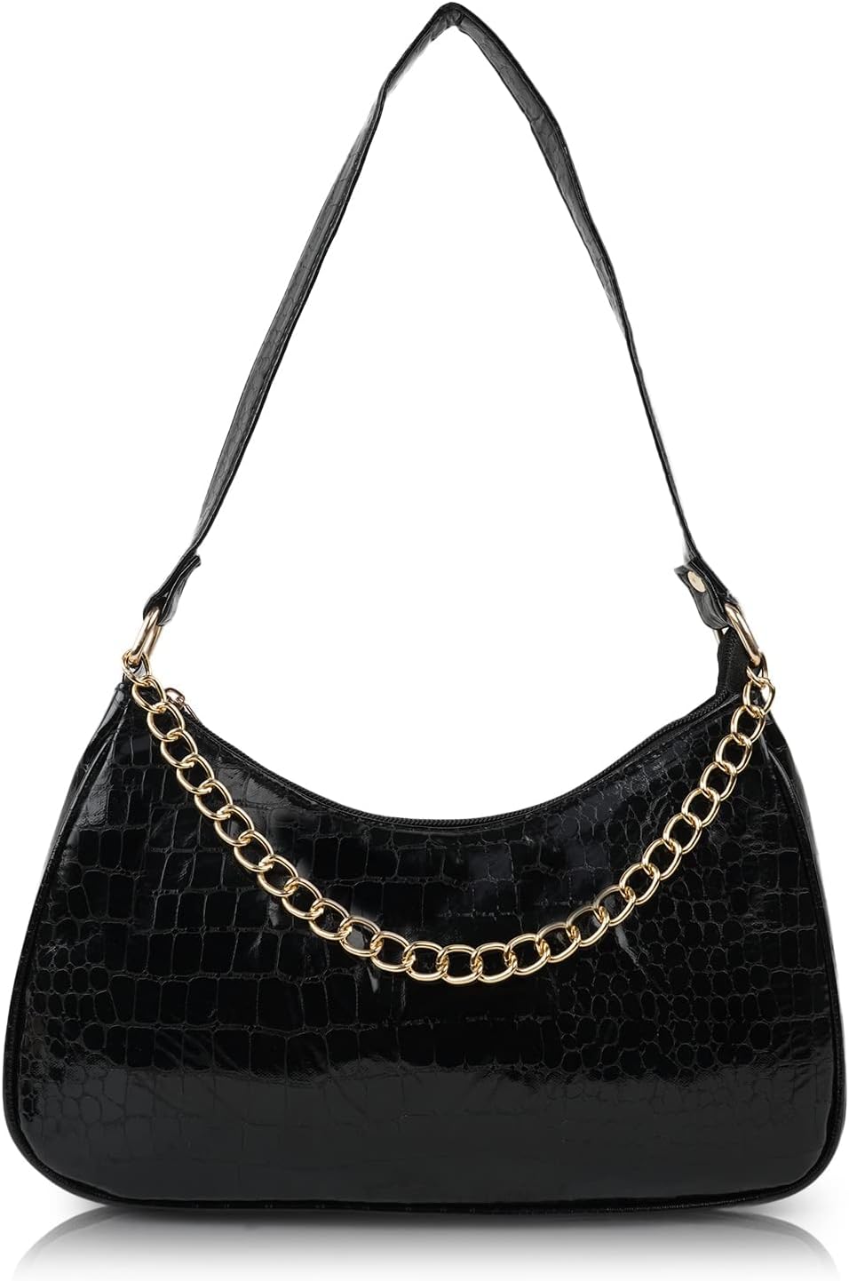 GenericMYRIDE Casual Fashion Latest Stylish Shoulder Handbag Non-Detachable Travel Chain Short Strap For Women Girls Dumpling bag (11 x 6.5 x 2.5 Inches) Black colour