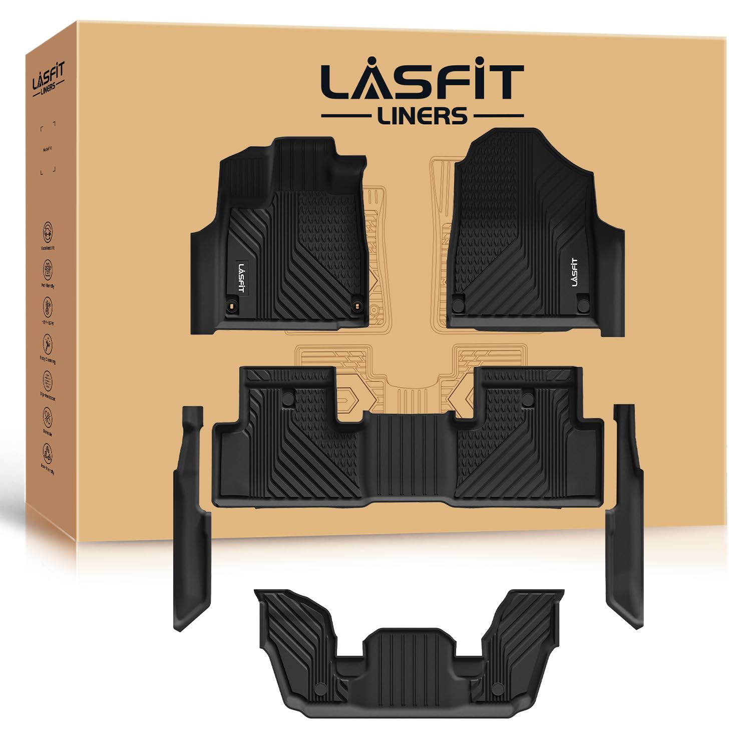 LASFIT Floor Mats for 2022-2026 Acura MDX, 3-Row All Weather Floor Liners