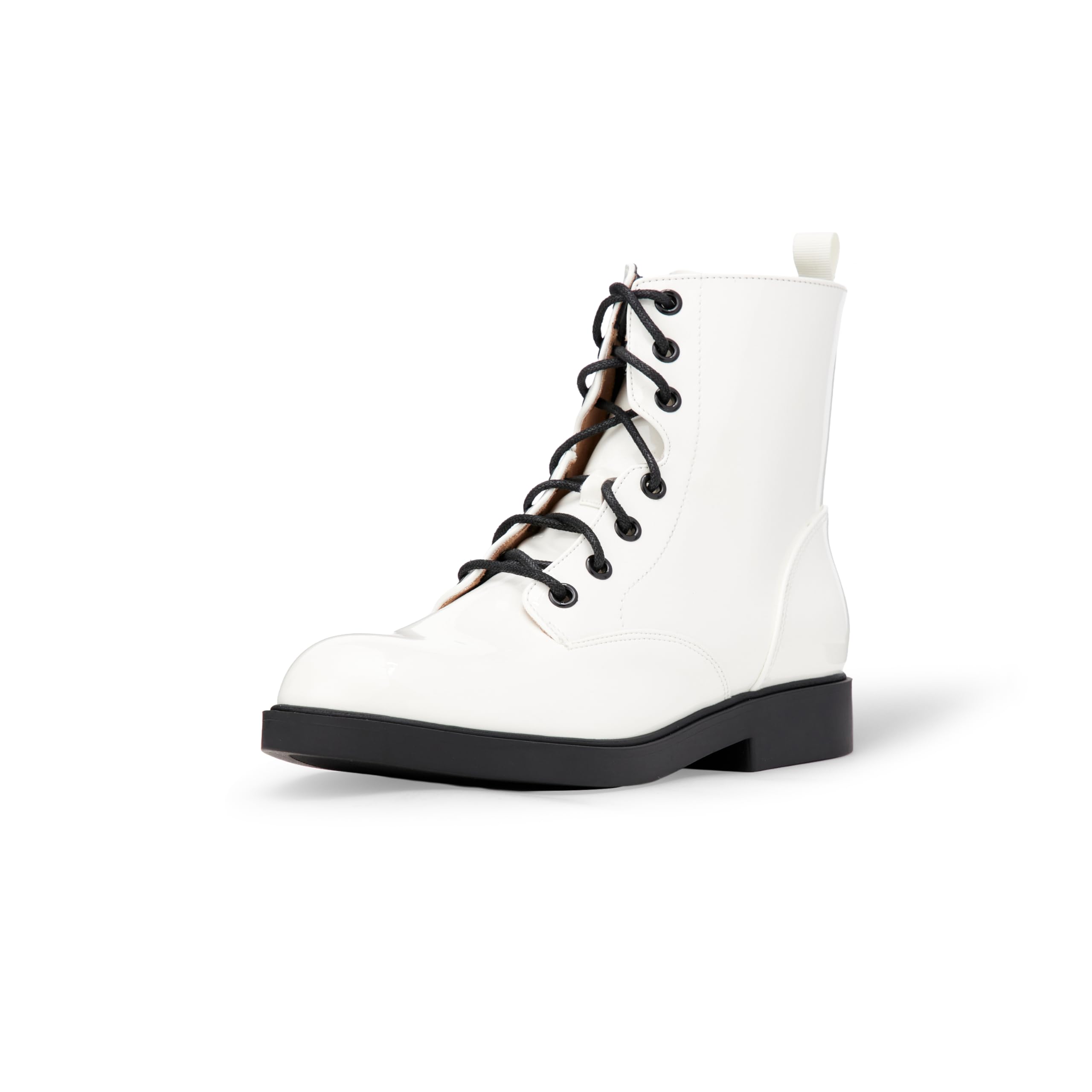 Amazon Essentials Girls' Combat Boots With Zip, White Patent, 2 UK