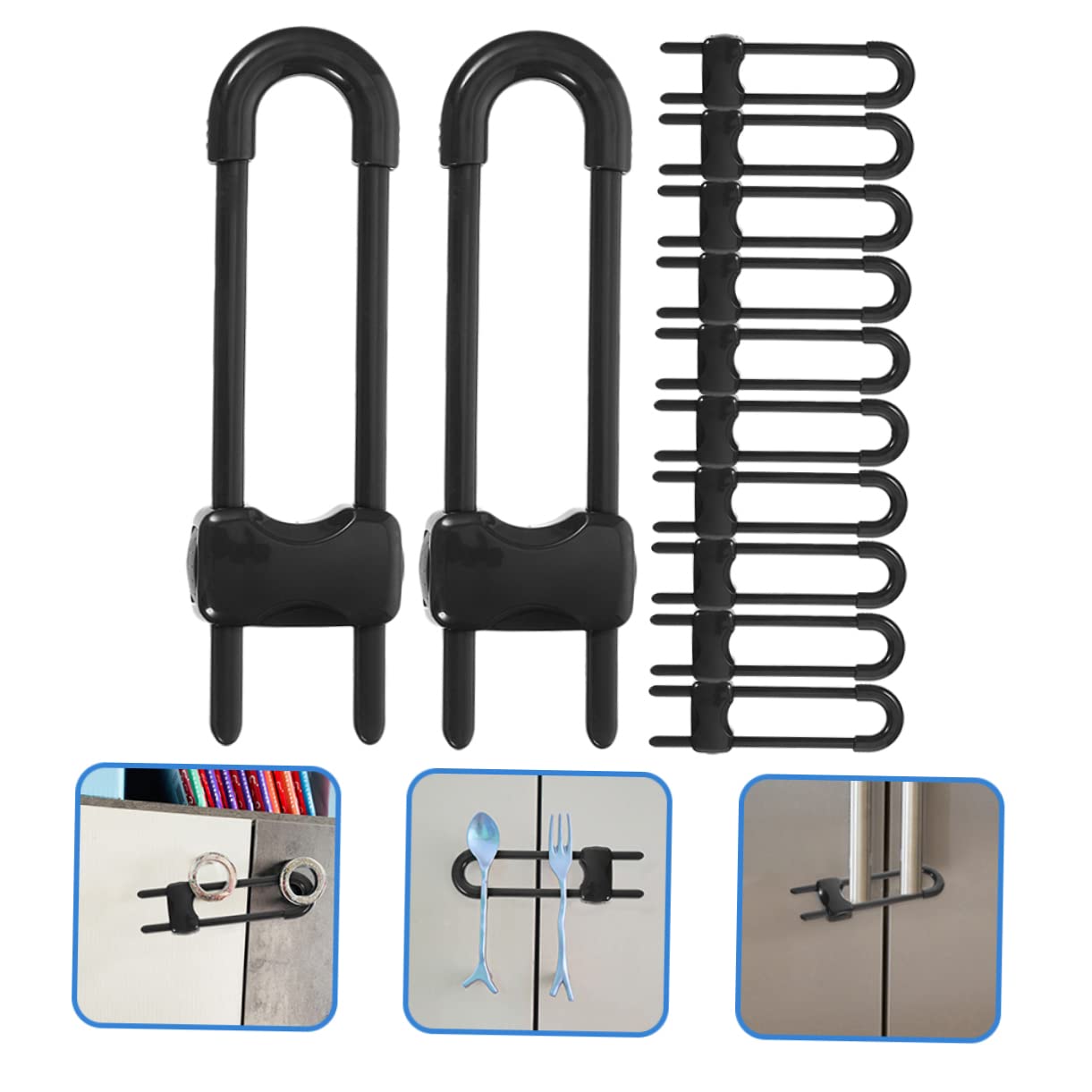12piezas Cerraduras de Seguridad para Cajones y Puertas U-shape para Bebés y Niños Adhesivo Fácil Instalación Taladrar