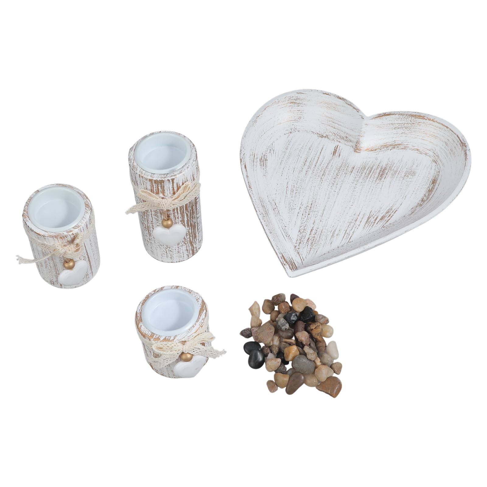 Tsophreniq Romantics Candlesticks Set with Heart Designs for Dining Table Decors Centerpieces Wood Votives Tealight Holders Wood Stand