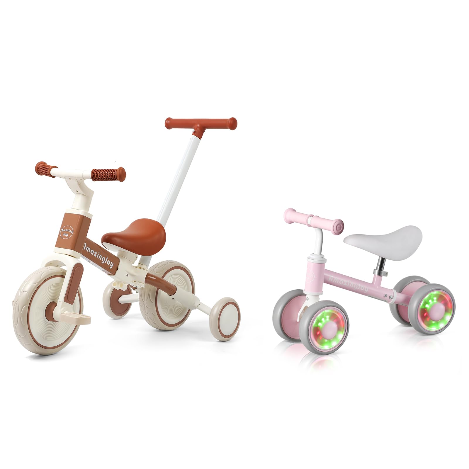 AmazingJoyPush Handle Tricycle for Toddlers 1-3,Baby Balance Bike 6 in 1,Toddler Trike with Removable Pedal,1 Year Old First Birthday Gift Baby Balance Bike Colorful Lighting 12 18 Months No Pedal