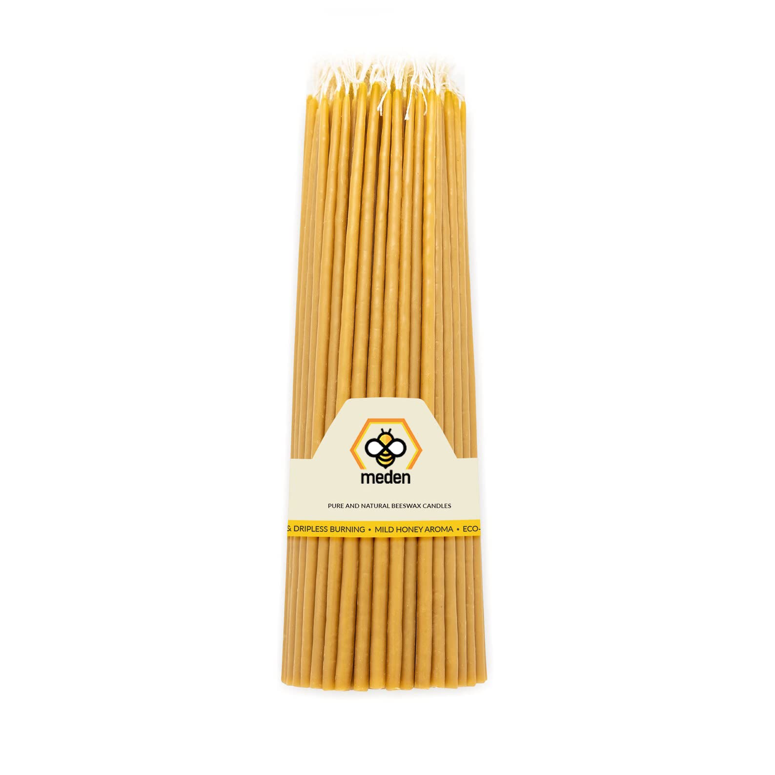 Meden Light Yellow/Off-White Pure Beeswax Church Candles - Dipper Tapered, Handmade, Orthodox Church Candle Tapers For Prayer, Ritual, Christmas - No Soot, Dripless, Tall, Bendable, Height 27Cm (25)