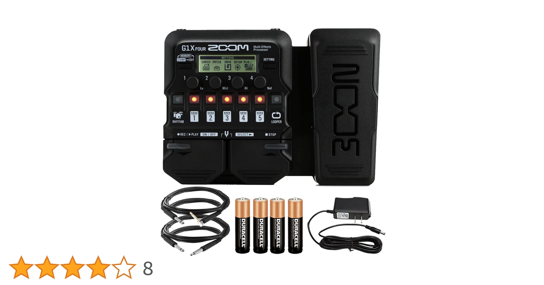 Zoom G1X Four Guitar Multi-Effects Processor with cables and