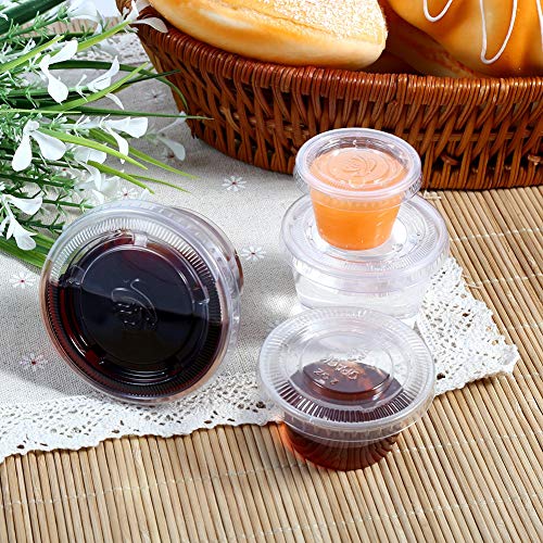 50 Packs Round Container, Sauces Cups Stackable Food Small Containers With Lids, Clear Round Leakproof Plastic Takeaway Sauce Pots For Small Dips
