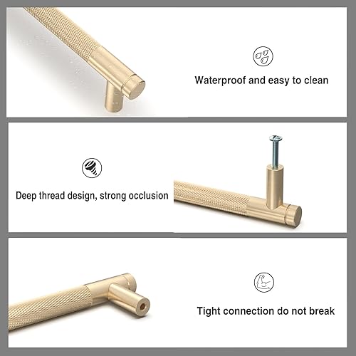 Miniatura 5 de 9BUILD Paquete de 10 tiradores de gabinete moleteados de latón cepillado de 5 pulgadas, manijas de gabinete de cocina, manijas de gabinete para