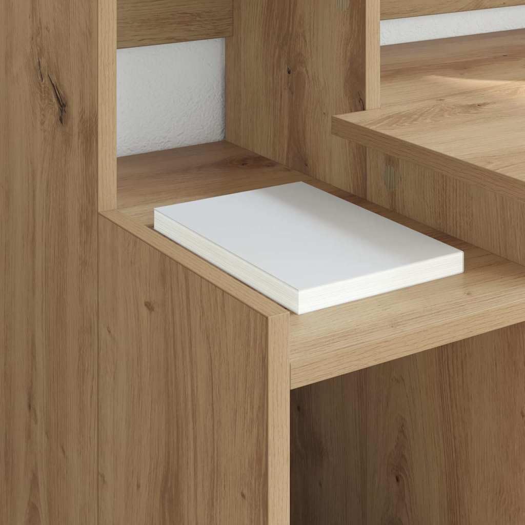 Escritorio de madera de roble Artisan, 97 x 45 x 90 cm, con iluminación LED, puerto USB y 3 estantes, moderna mesa de ordenador para oficina, oficina en casa, estudio