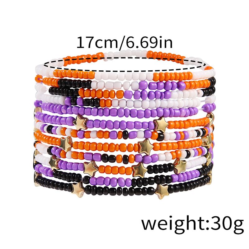 Handmade Halloween Multi-layered Beaded Bracelet for Women Black Orange Purple Colorful Halloween Thanksgiving Christmas Gifts Elastic Funny Pumpkin Ghost Halloween Bracelet2