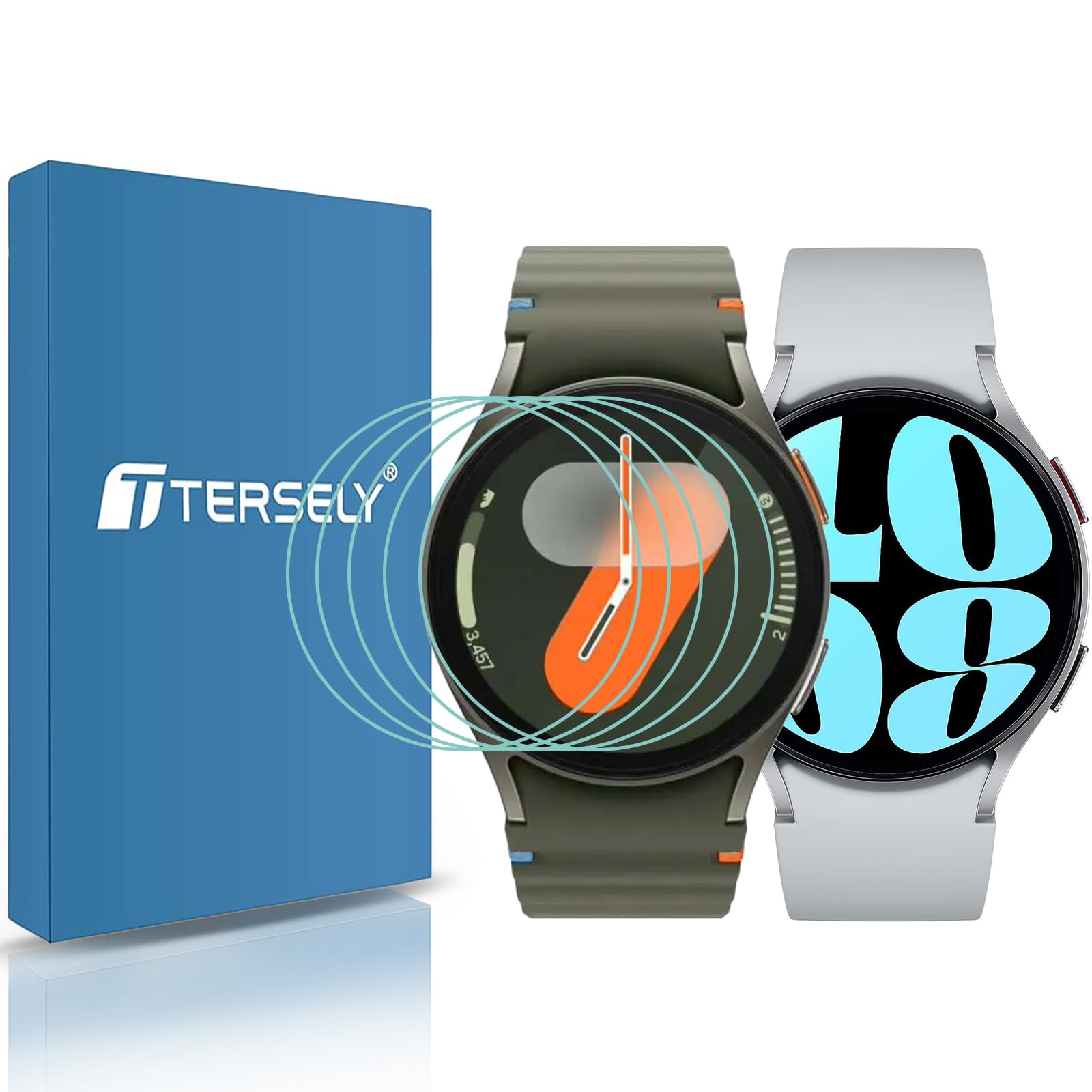 T Tersely(5 Pack Screen Protector for Samsung Galaxy Watch 7/Watch 6 / Watch 5 / Watch 4 (44MM), 9H Hardness Tempered Glass Film Guard for Samsung Galaxy Watch