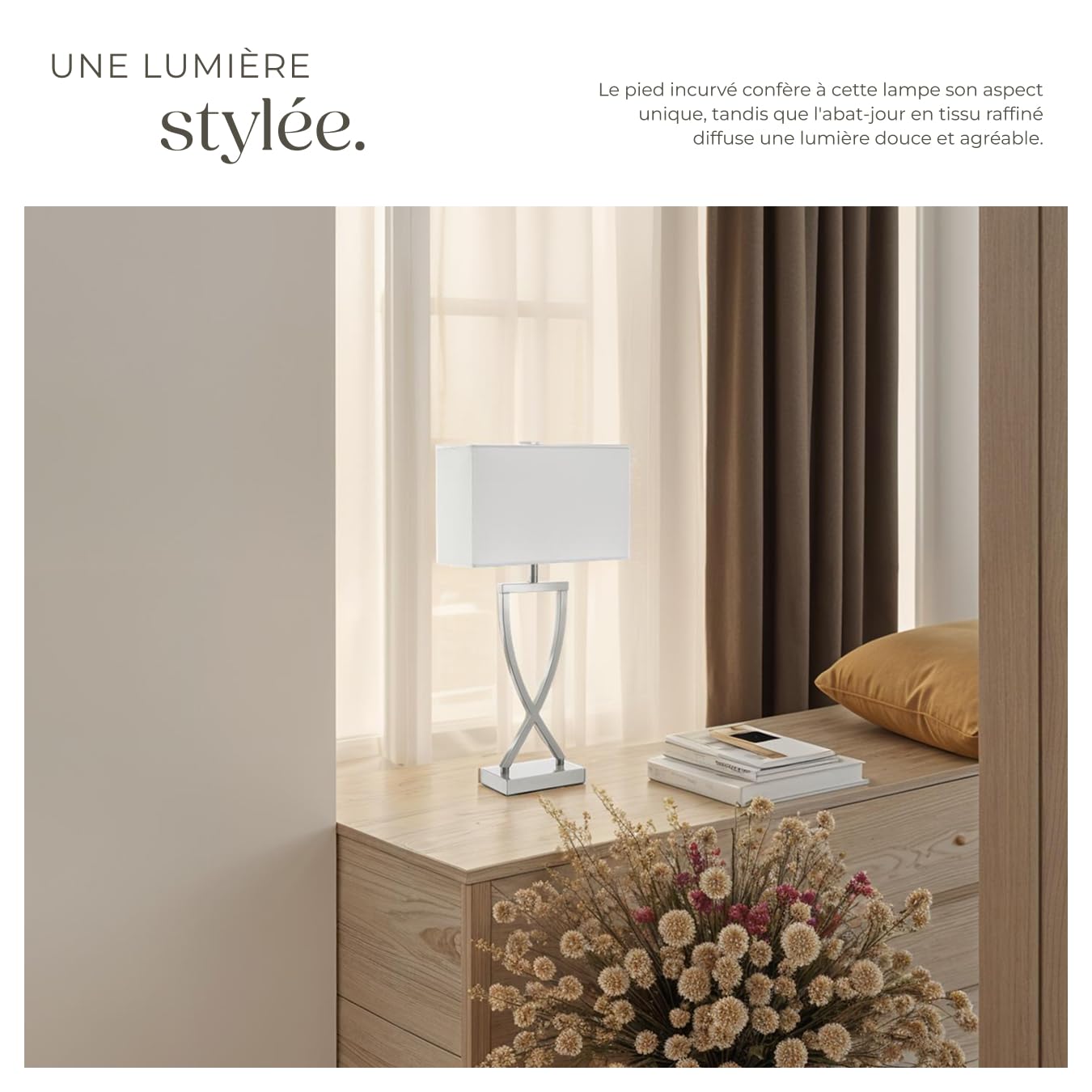 tectake® Lampe de table Moderne Lampe à poser salon Design avec abat jour pour table de chevet, salon, chambre, bureau, dressing, entrée, table d appoint, Decoration maison