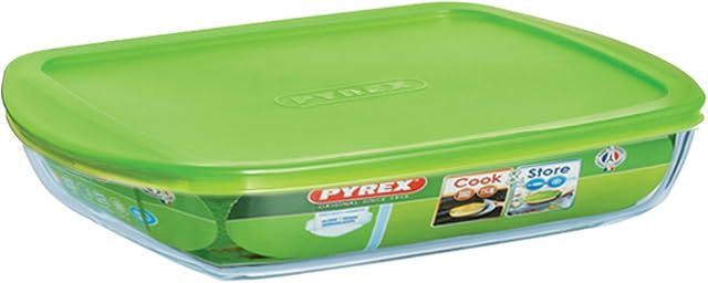 Pyrex Cook & Store Glass rectangular Dish shallow version high resistance with lid 28x20x5 cm