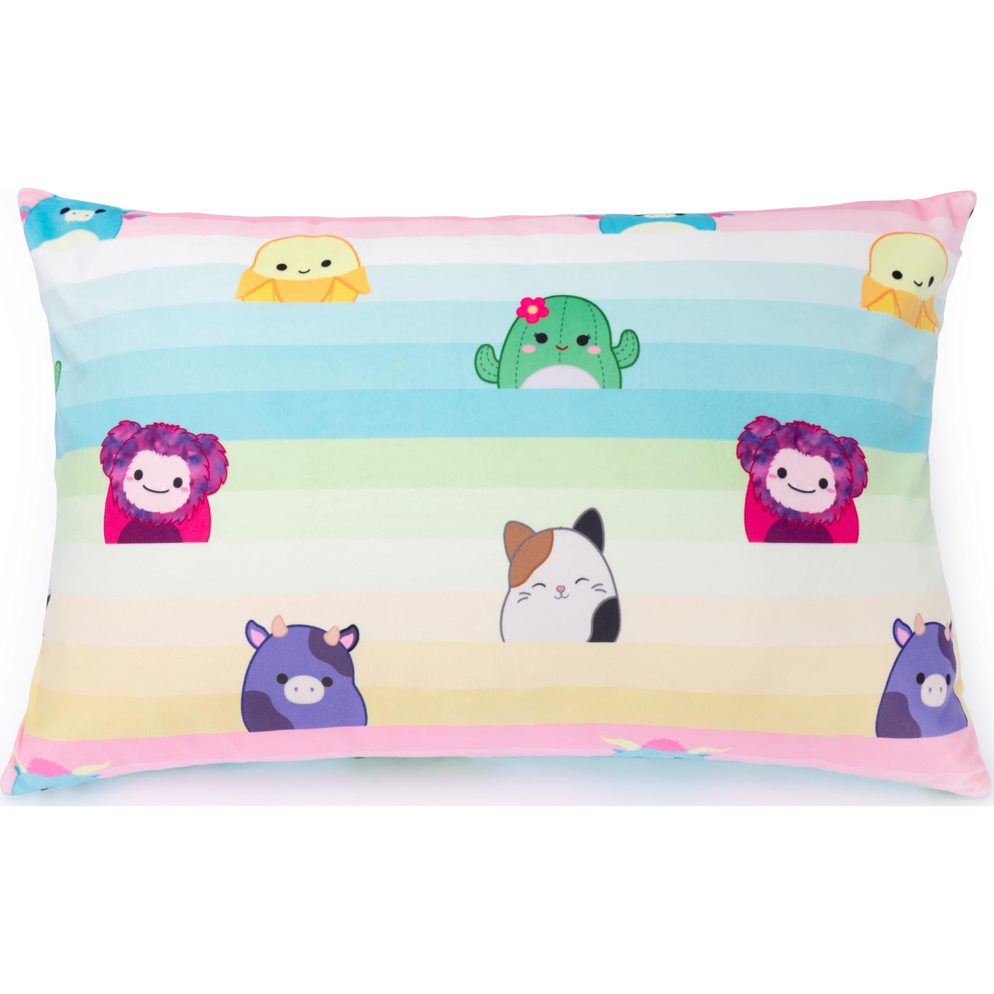 Kids SquishPillow (Small) + Pillowcase (Rainbow “Starting Lineup” Print) by Original Squishmallows (13” x 8”)