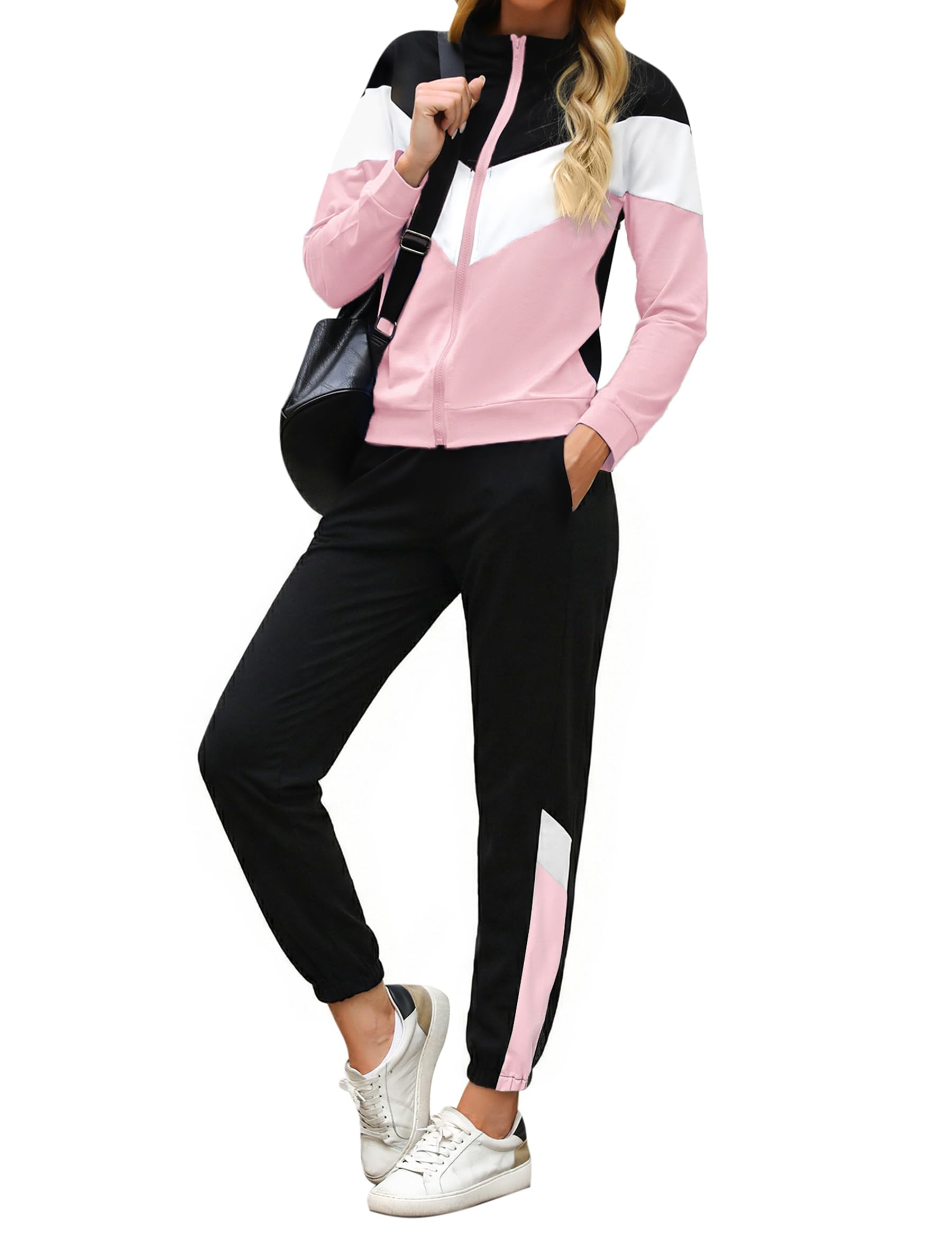 Marvmys Tuta Donna Sportiva Due Pezzi Giacca con Zip e Pantaloni Lunghi