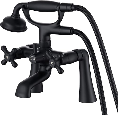 Hanallx Clawfoot - Grifo de bañera de latón con forma de teléfono y ducha de mano