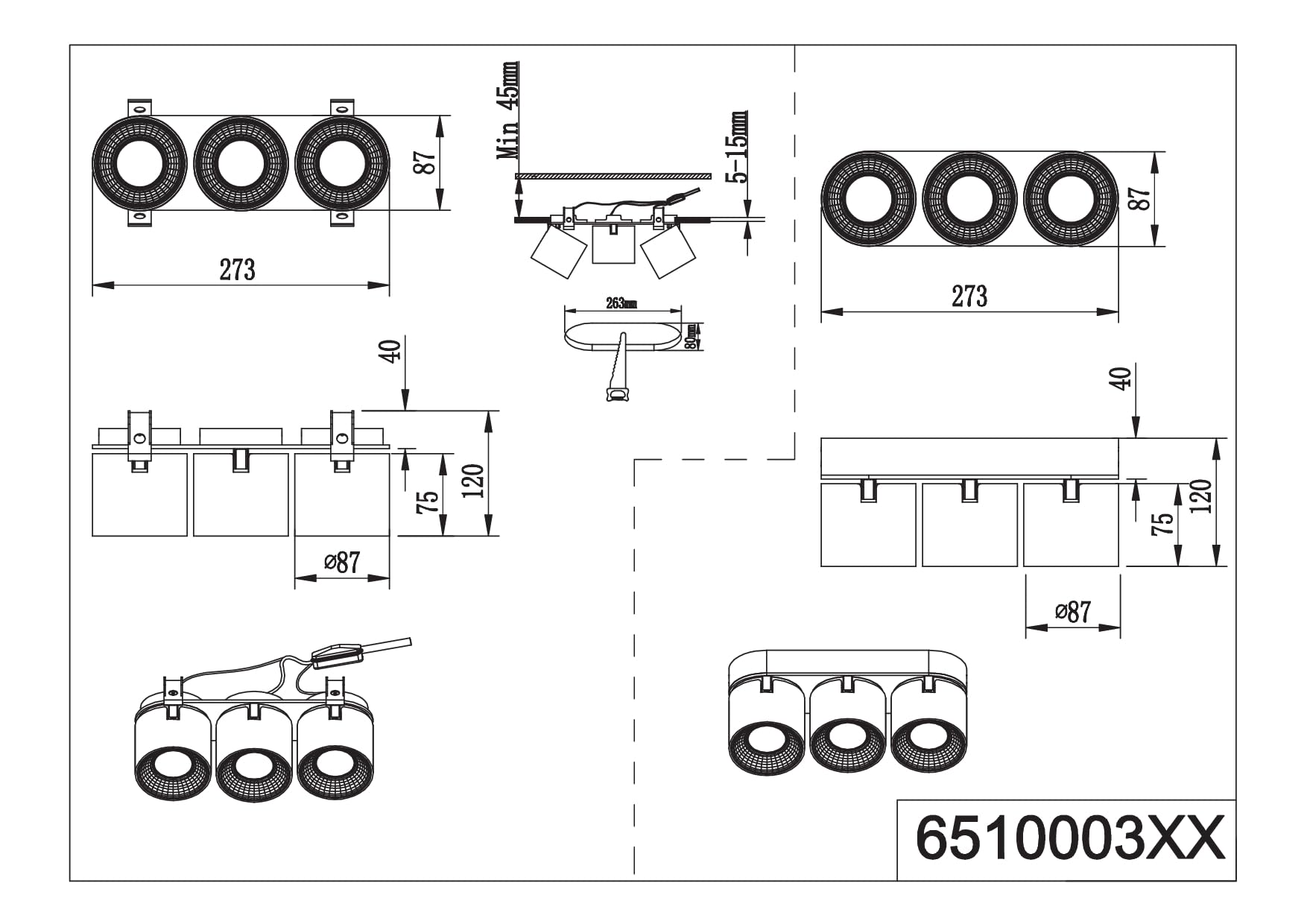 Trio Leuchten Einbau- & Aufbauleuchte Guayana 651000332, Metall Schwarz matt, exkl. 1x GU10
