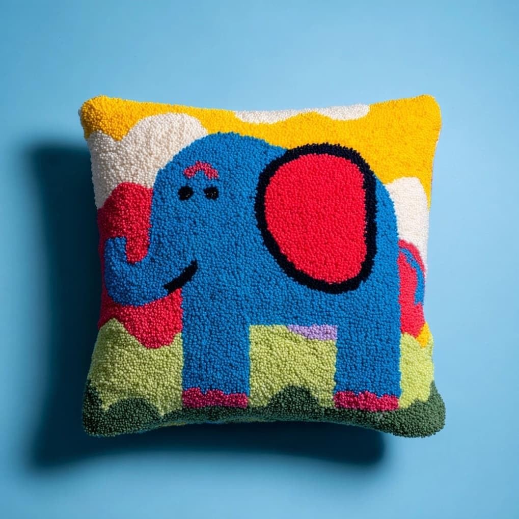 AxiangziK Latch Hook Pillow Kit 17x17in,Cartoon Elephant