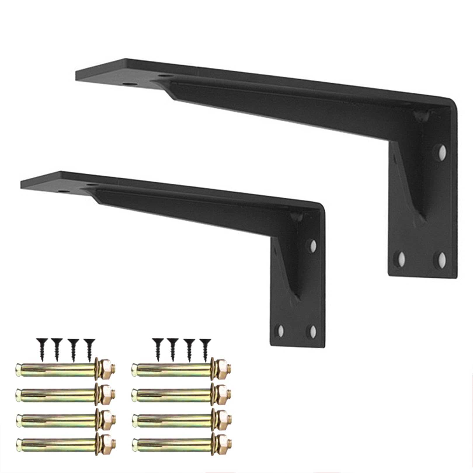 2x Soportes para Estantes Pesados,Escuadras para Estanterias de Metal,5 mm Grosor,Soporte para Estanterías Triangulares de 90 Grados Angular para Cocina Libros,con Tornillos (45cm,Negro)