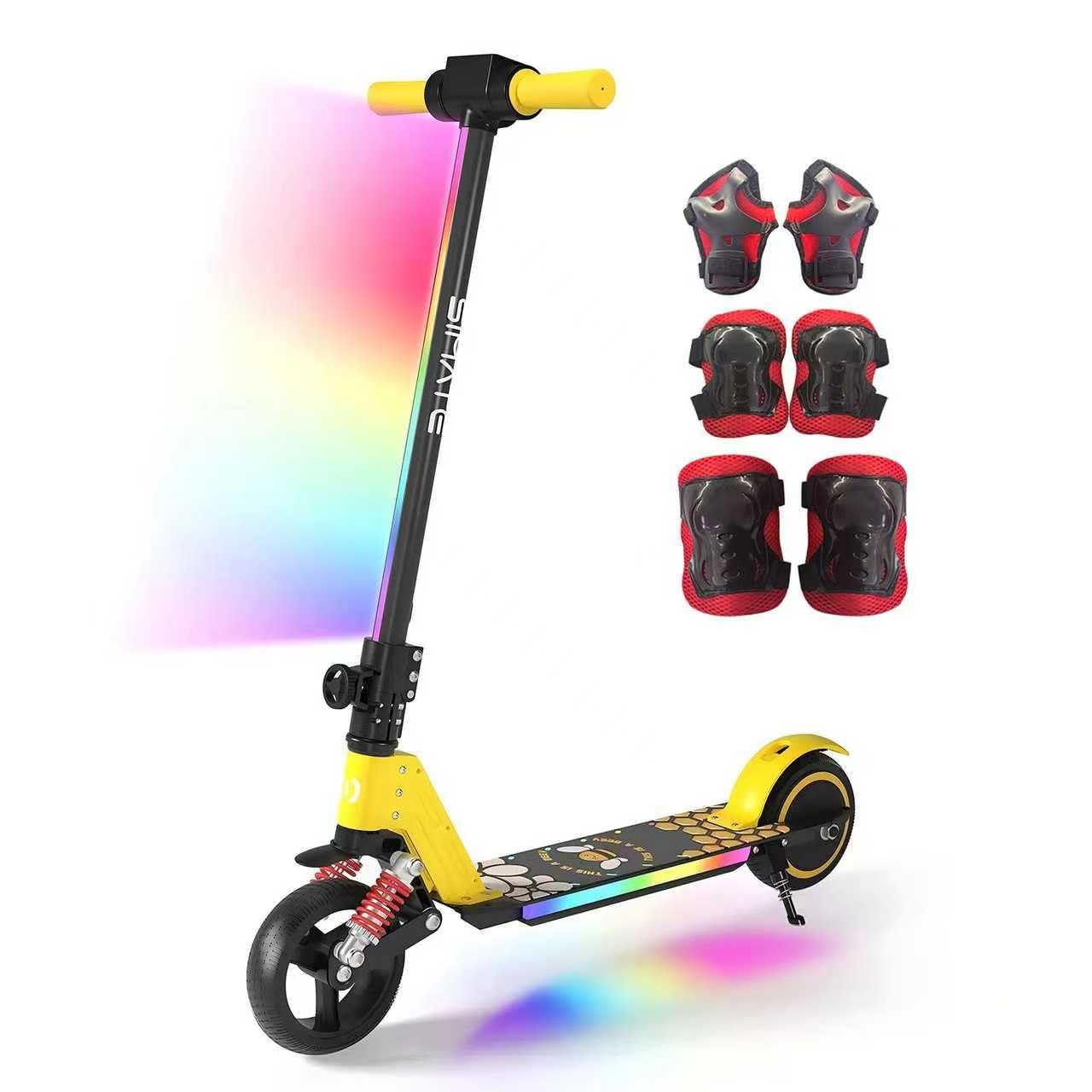 S5 Patín Eléctrico para Niños, Scooter Eléctrico Plegable con Luz LED, Llantas Todo Terreno de 6,5", Velocidad Máx. 14 km/h, para 6-14 Años, Amarillo