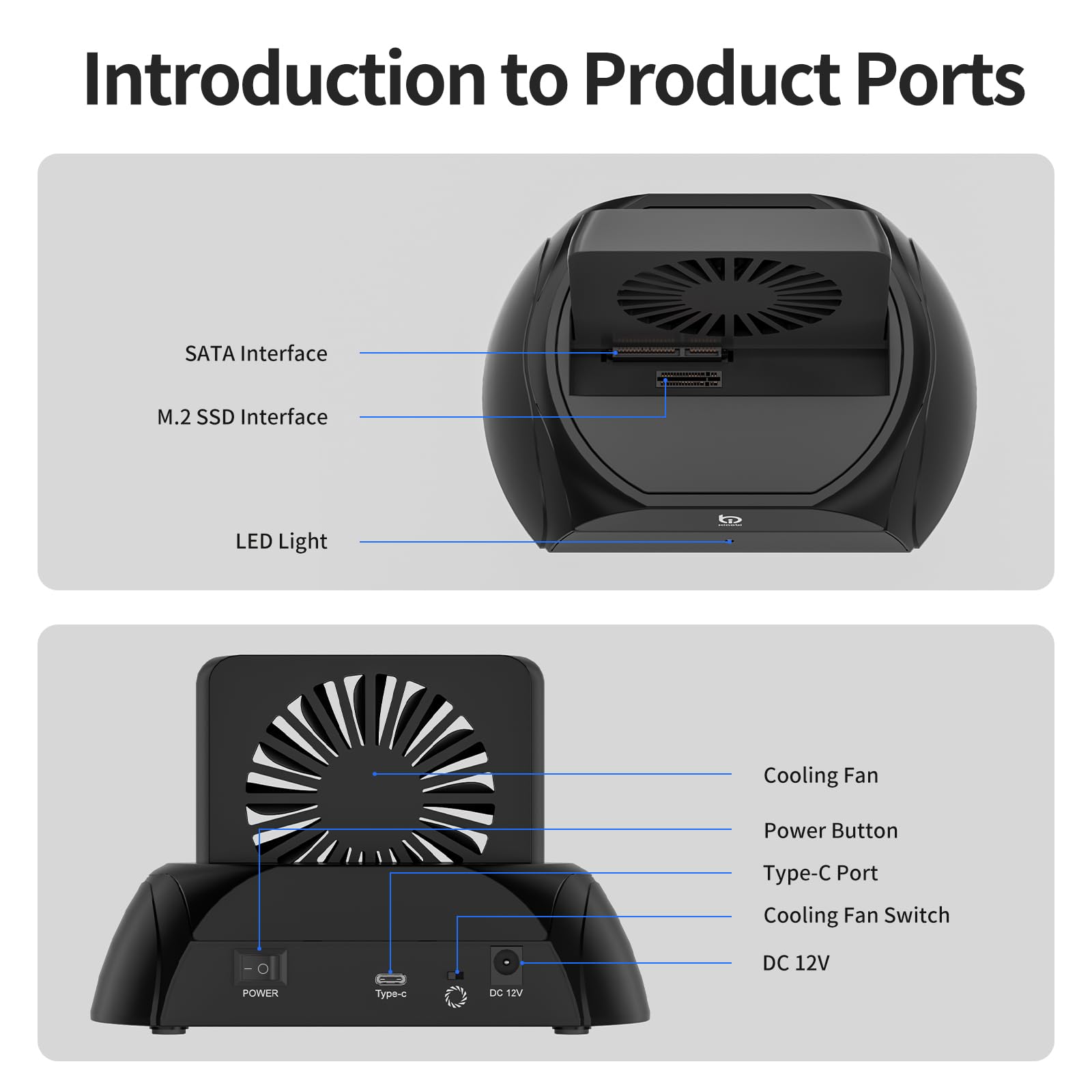 Xiaobi Hard Drive Docking Station, Pcie NVMe Adapter with Cooling Fan Superior Cooling Efficiency, External Hard Drive Reader Compatible with M.2 NVMe/SATA SSD & 2.5