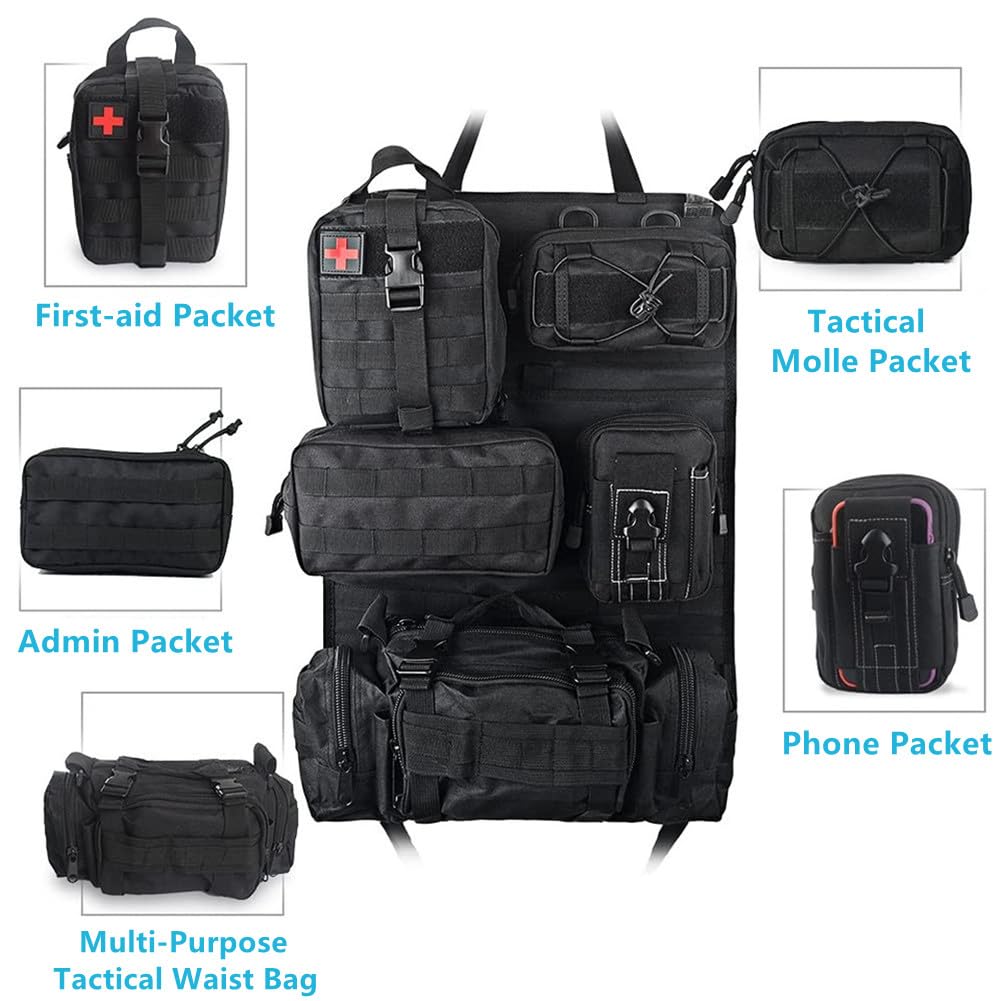 Organizer tattico per sedile posteriore dell'auto, con 5 tasche Molle staccabili, da appendere, in tessuto Oxford, organizer per auto e camion