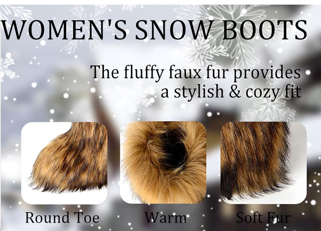 Ulalaza Bottes pour femmes bottes de neige moelleuses bottes de neige mi - mollet hiver bottes de neige en daim chaud fourrure doublée bottes de poche Casual Fashion