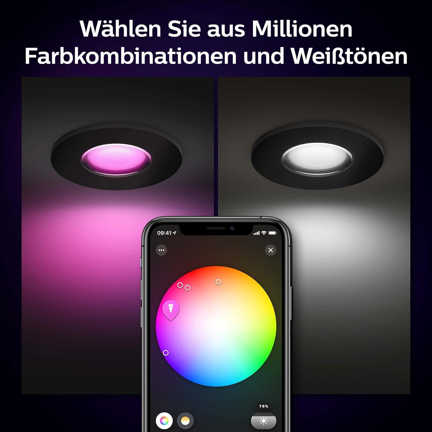 PHILIPS Hue White & Col. Amb. Xamento Deckenleuchte, schwarz, 16 Mio. Farben, dimmbar, steuerbar via App, kompatibel mit Amazon Alexa (Echo, Echo Dot)