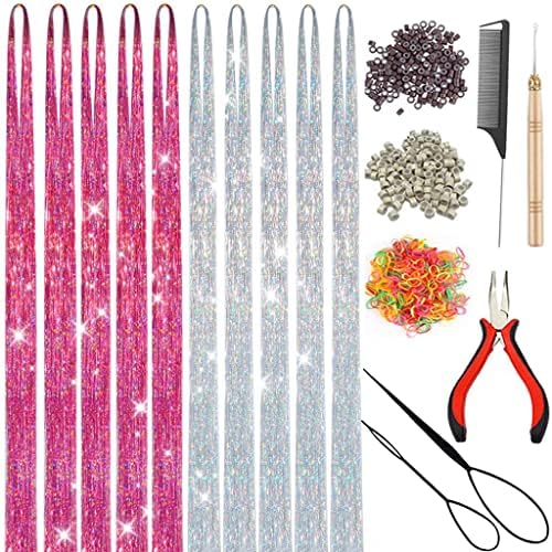 Pink Silver Hair Tinsel Kit Glitter Tinsel Hair