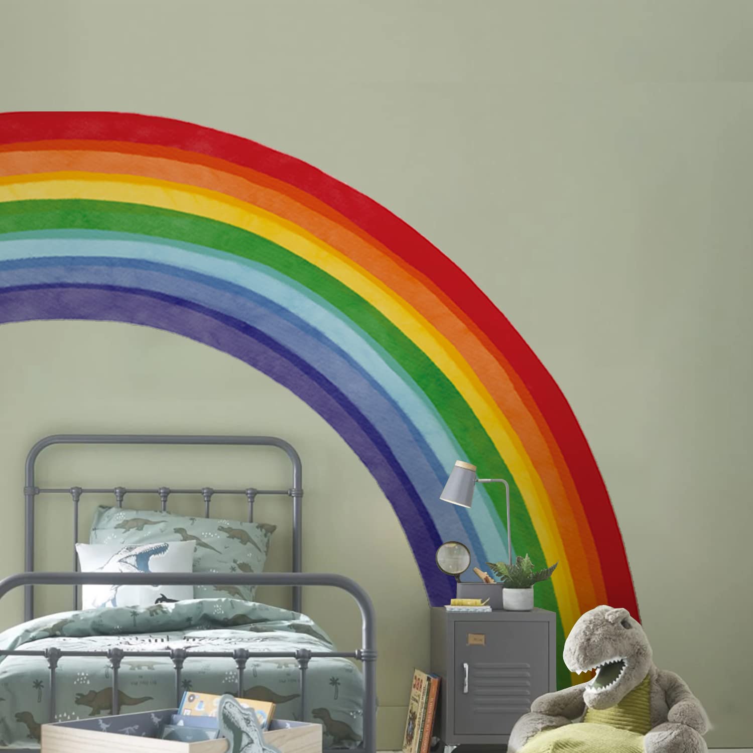Fabric Large Rainbow Wall Decals Peel and Stick, Precut Original Hand Drawn Colorful Vigor Watercolor Half Rainbow Wall Sticker Decor for Kids Bedroom Living Room Playroom, 78.74" X 70.87"
