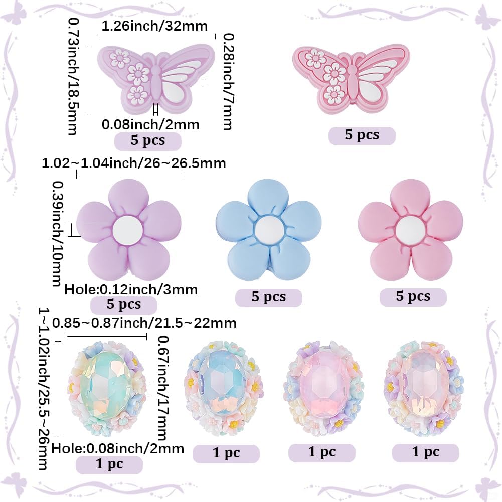 29Pcs Butterfly Focal Beads Pen Making Flower Beads Colorful Luminous Polymer Clay Rhinestone Floral Ball Summer Spring Loose Spacers for Pens Keychains Bracelets Necklaces Jewelry Crafts