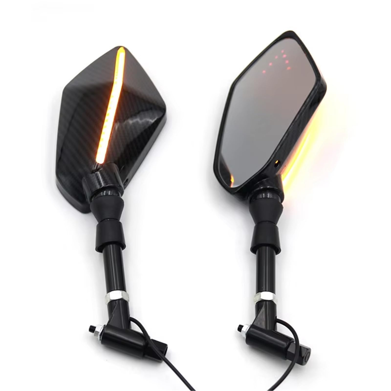 Espejos Manillar Moto Para MT 07 09 10 125 Para FZ6 Para F800R Espejo Trasero Motocicleta Con Luz LED Señal Giro Universal 8 Mm Espejo Moto(Carbon fiber color)