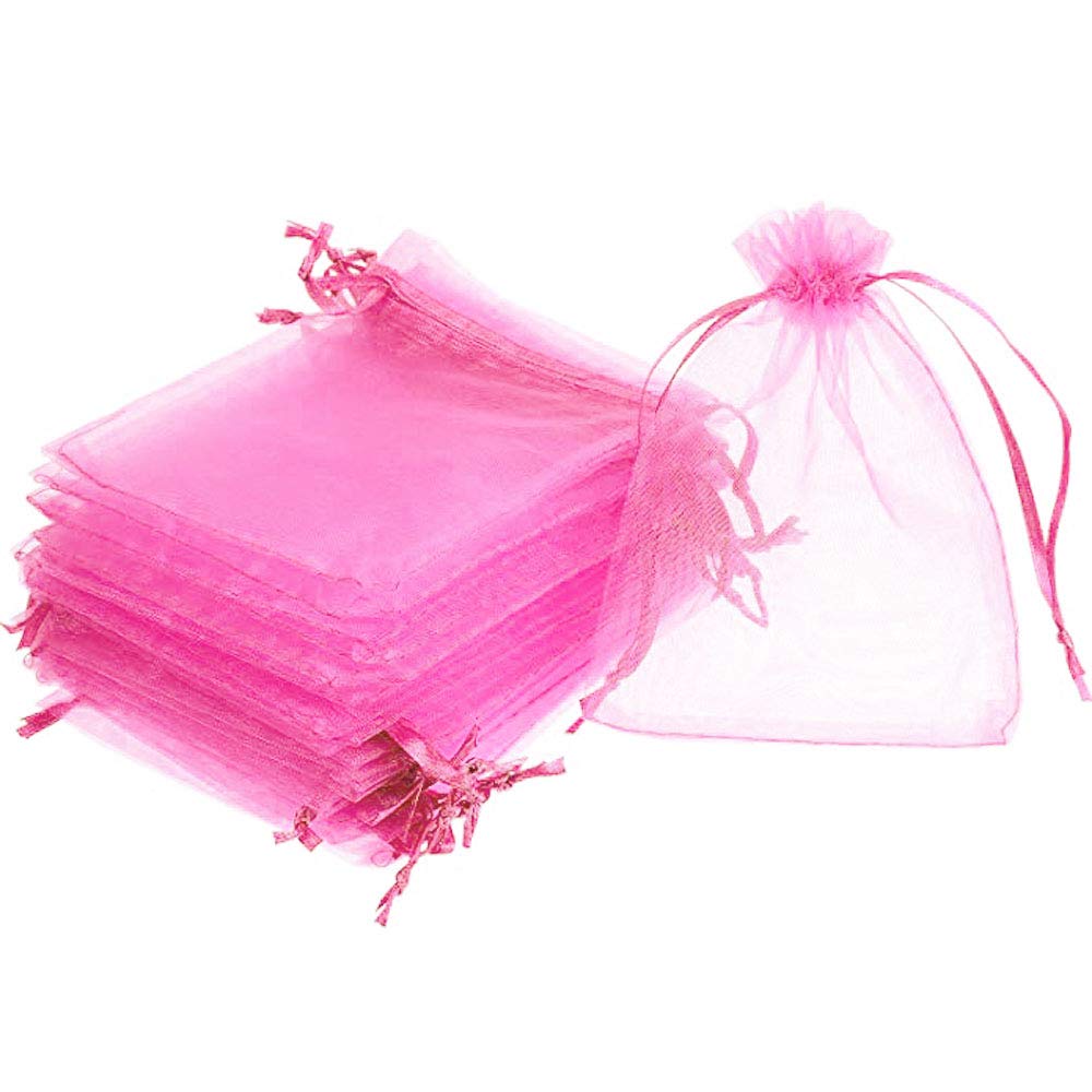 Time To Sparkle Pink 50 Pack Organza Gift Bags Wedding Party Favour Jewellery Packing Pouches, 13X18cm