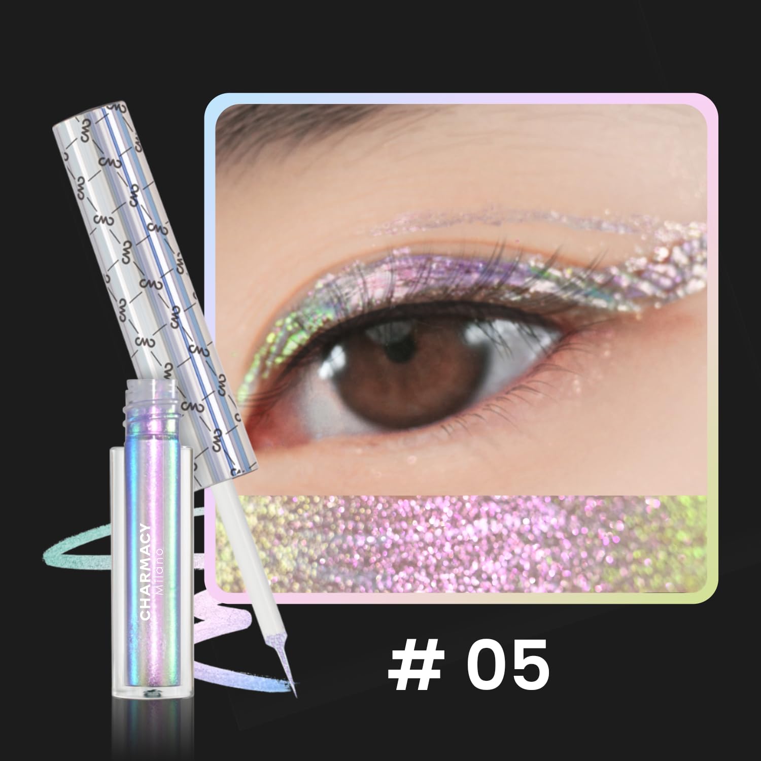 CHARMACY Chameleon Liquid Glitter Eyeliner, Highly Pigmented, Metallic Intense MultiColor Shifting waterproof Eyeliner - Image 2