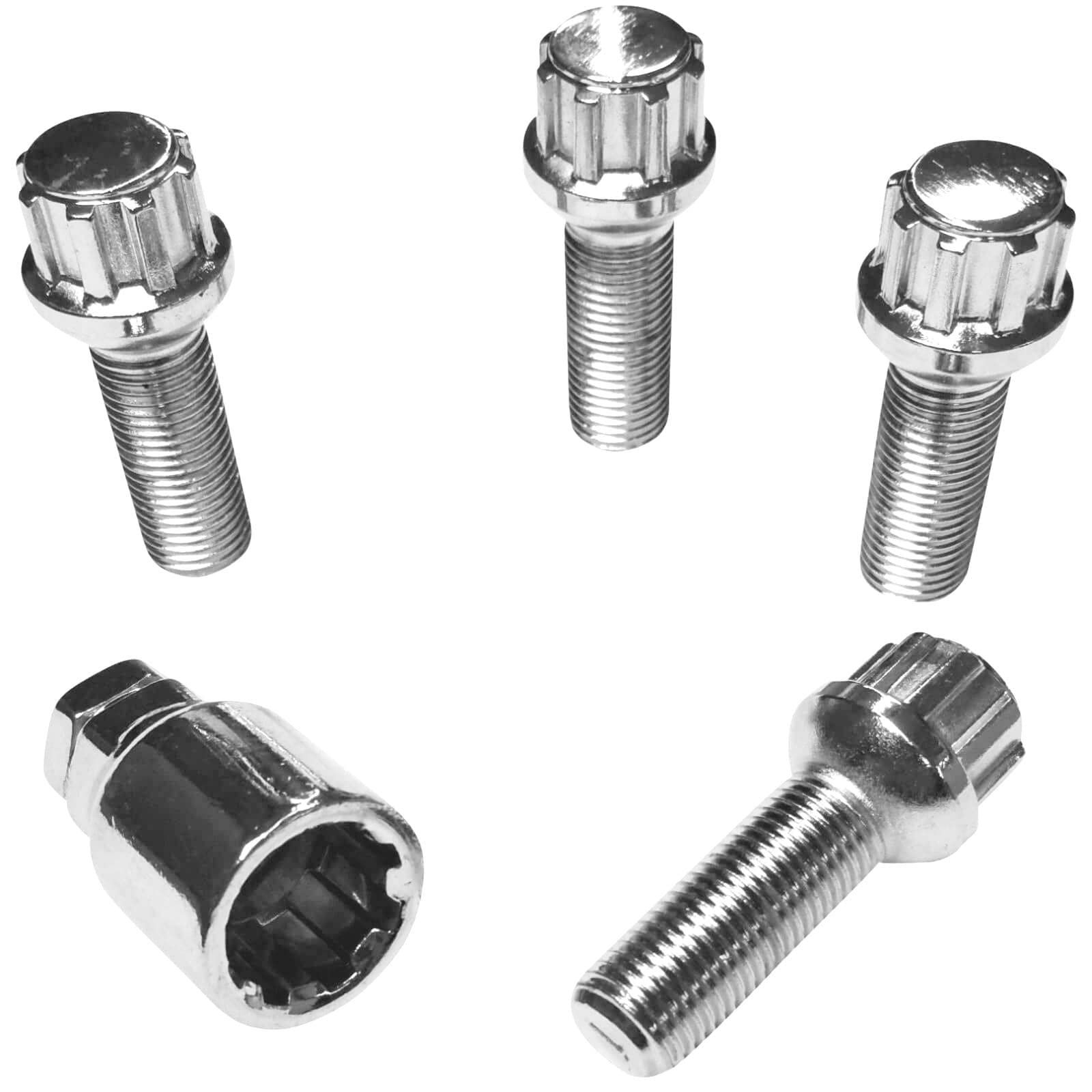 Felgenschloss M14x1,5x35mm Kugelbund R14 kompatibel mit Audi Bentley Ford Porsche Seat VW 4x silberne