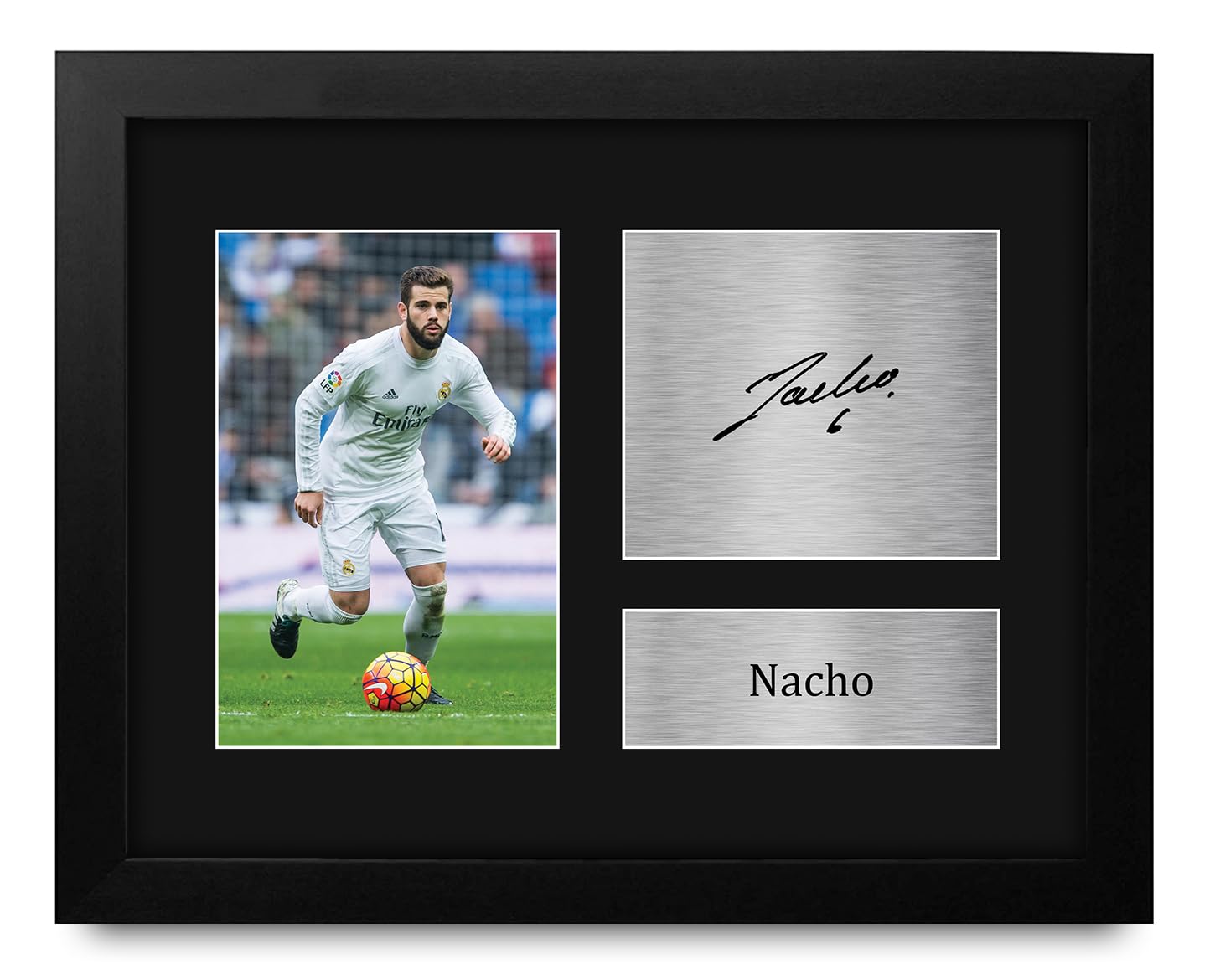 HWC Trading Nacho Real Madrid Framed Gifts Printed Signed Autograph Picture for Soccer Fans and Supporters - US Letter Size