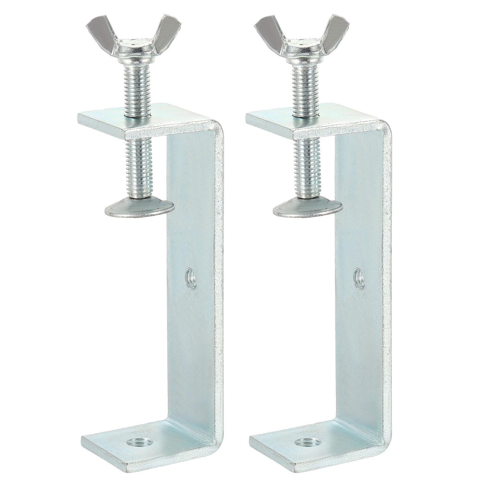 sourcing map 2 Pcs Carbon Steel C Clamps 120mm Square Galvanized Mini Tiger Clamp Adjustable Heavy Duty Metal U Clip with Butterfly Screws for Woodworking Welding Mounting, Blue White