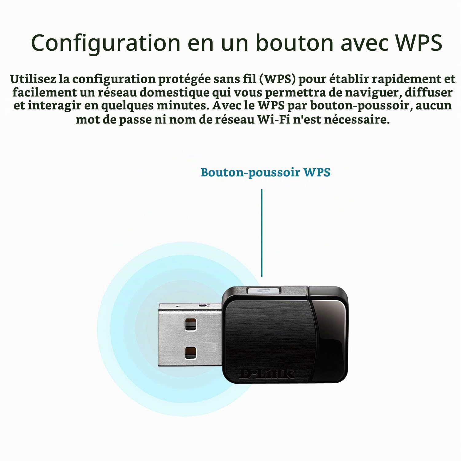 D-Link DWA-171 Adaptateur USB Wi-Fi AC600 Dual-Band - Débit Jusqu'à 433Mbps - 802.11 a/b/g/n/ac - WPS - Interface USB 2.0- Idéal pour Améliorer votre Connexion Wi-Fi sur Ordinateur Portable