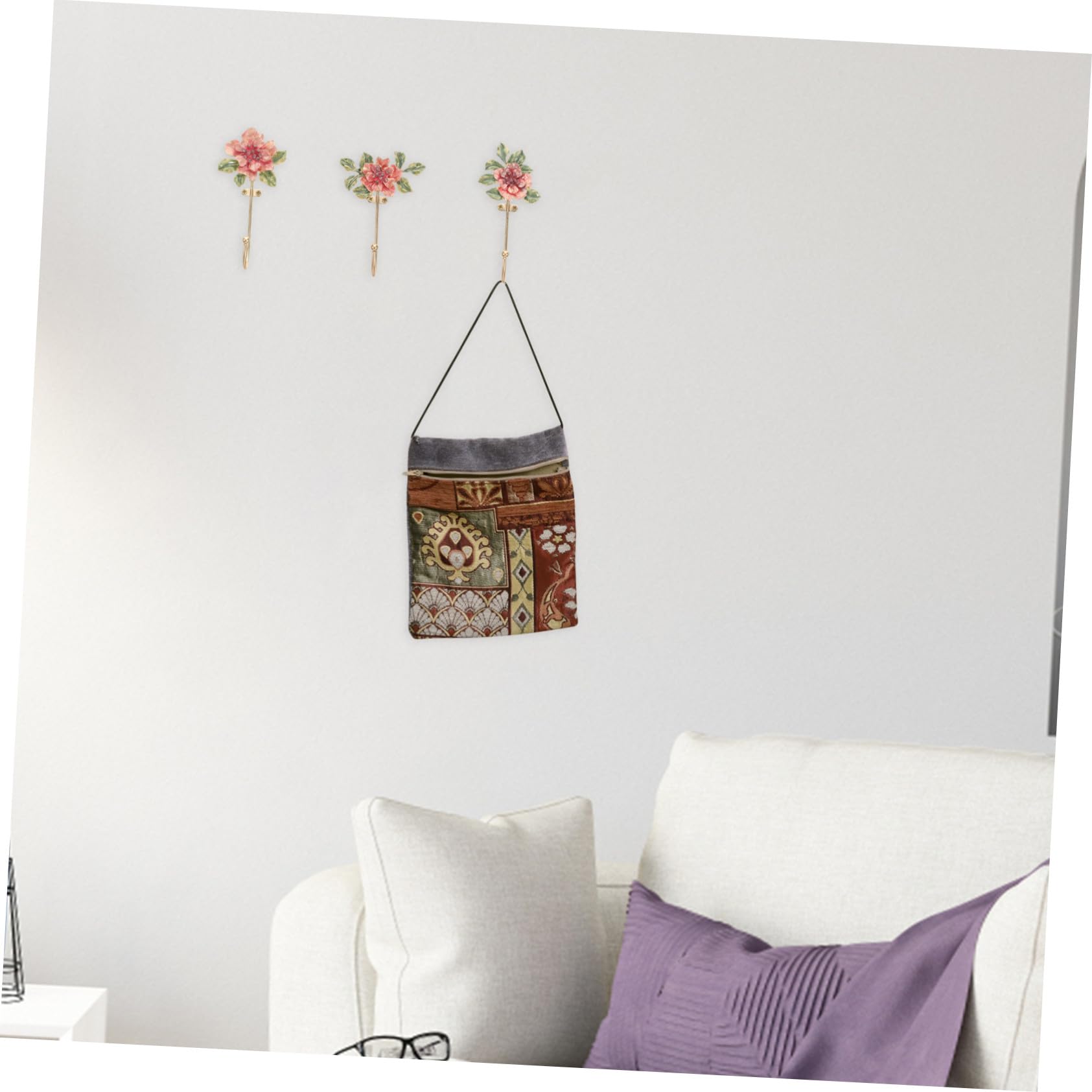 Perchero para Bolsos y Llaves de Pared Floral 3 Piezas Aleación de Zinc