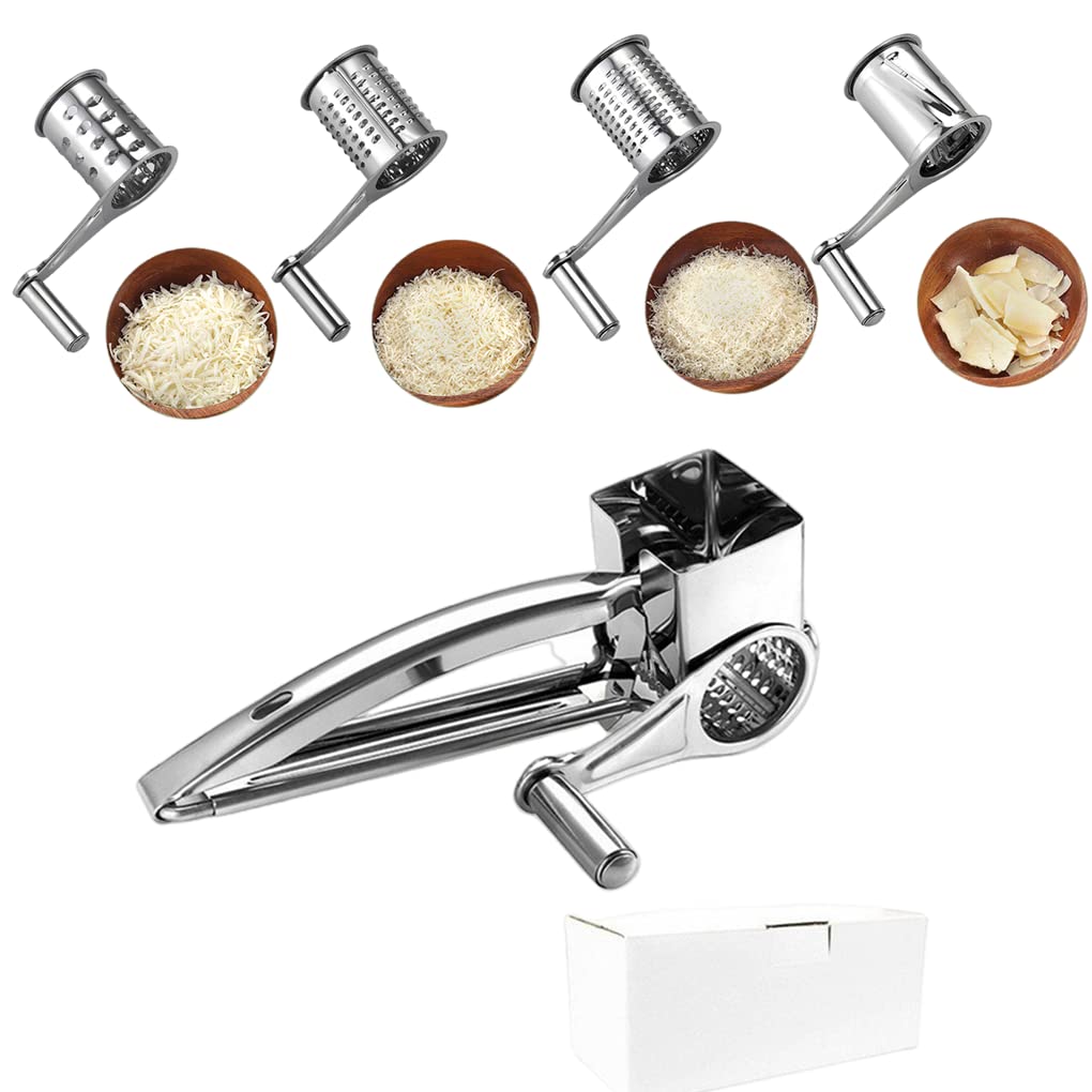 Kitchen Tools Hand Crank Shredder Butter Cheese Grater, Stainless Steel Rotary Grater Handheld Rotary Cheese Grater with 4 Stainless Drum